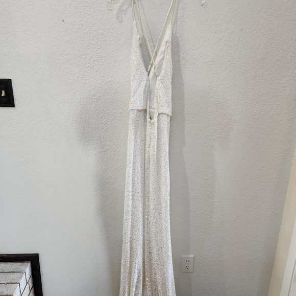 White sequin spaghetti strap with front slit full length - Picture 2 of 2